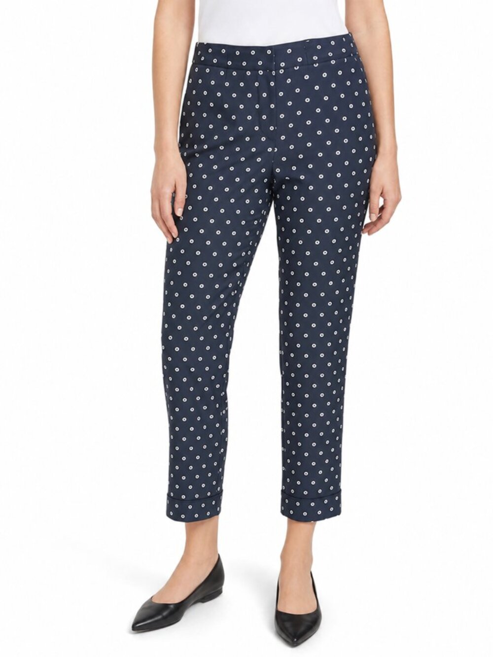 NWoT Rafaella black White Polka Dot Cropped Ankle Pants cotton stretch cuffed